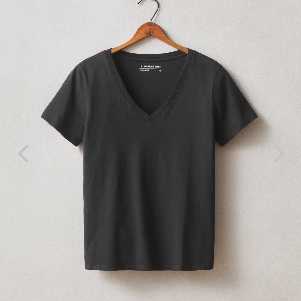 American Giant Women's Classic Cotton V-Neck Tee Black XL Basic Casual NWOT